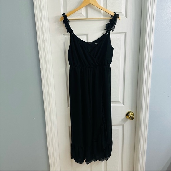 Madewell Dress Midi Black Ruffle V-Neck Whimsigoth Cocktail 8 Petite Medium - Picture 4 of 8